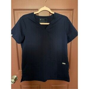 Figs Navy Short Sleeve V-Neck Scrub Top